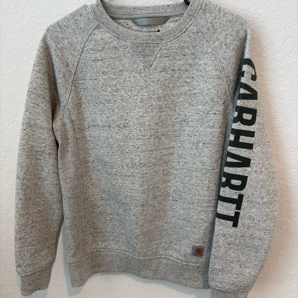 Carhartt Men’s Gray Crewneck Sweatshirt with Sleeve Logo, Size Small
